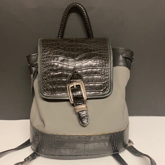 BRIGHTON Leather Vinyl Drawstring Backpack Purse - Picture 1 of 16